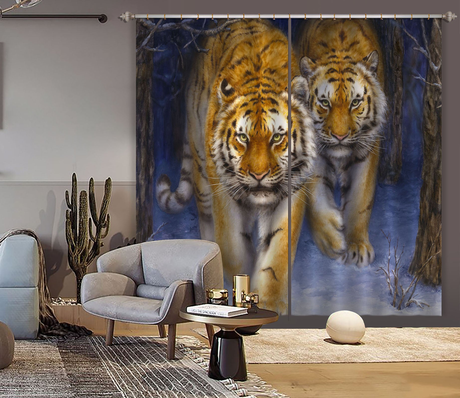 3D Animal Tiger 9054 Kayomi Harai Curtain Curtains Drapes