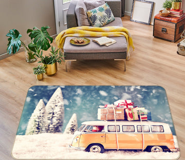 3D Snow Yellow Bus 67219 Vehicle Non Slip Rug Mat