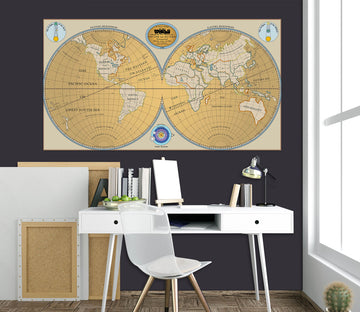 3D Yellow Globe 218 World Map Wall Sticker