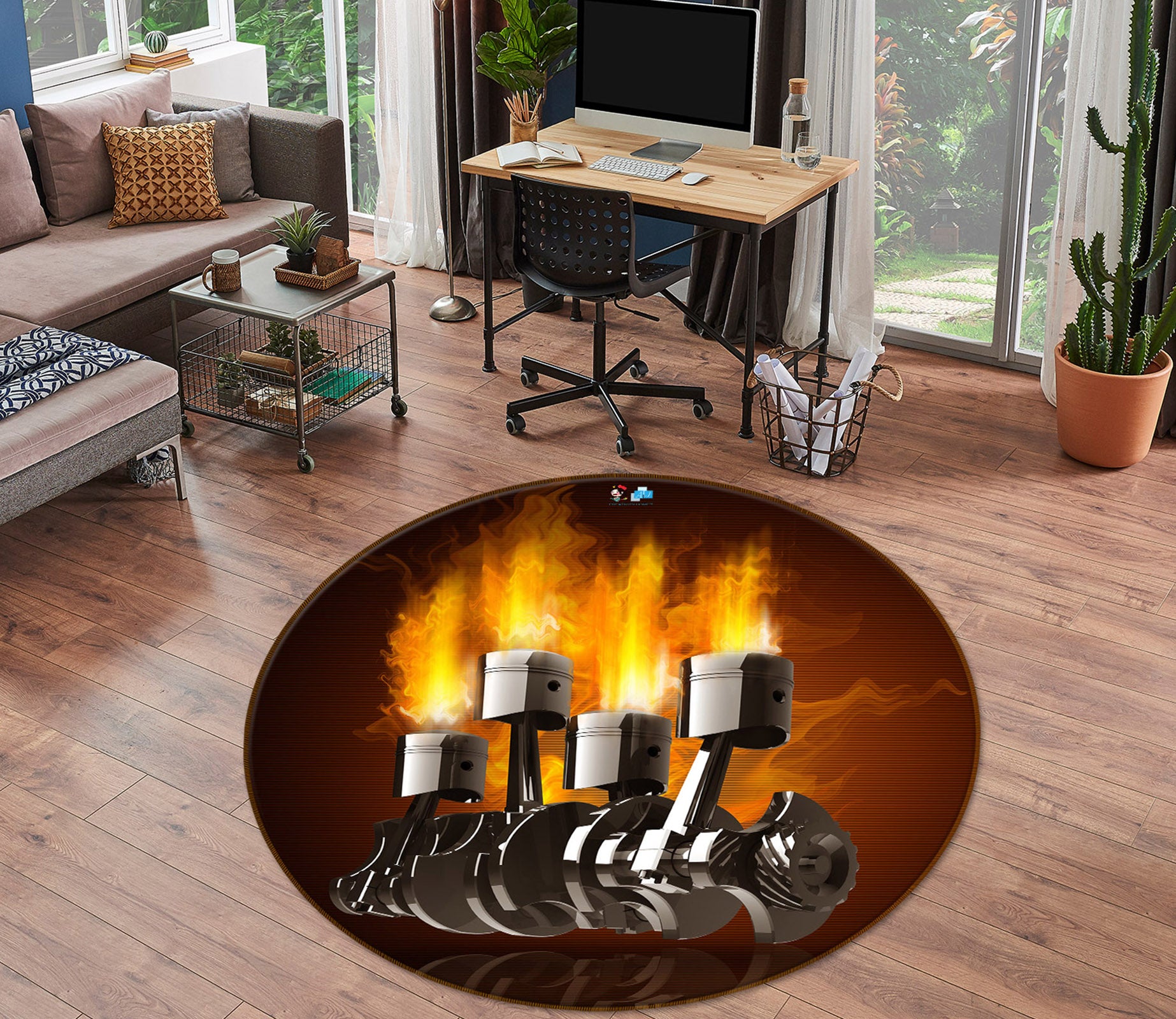 3D Mechanical 74132 Round Non Slip Rug Mat