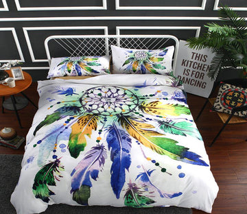 3D Green Blue Feather 1088 Bed Pillowcases Quilt