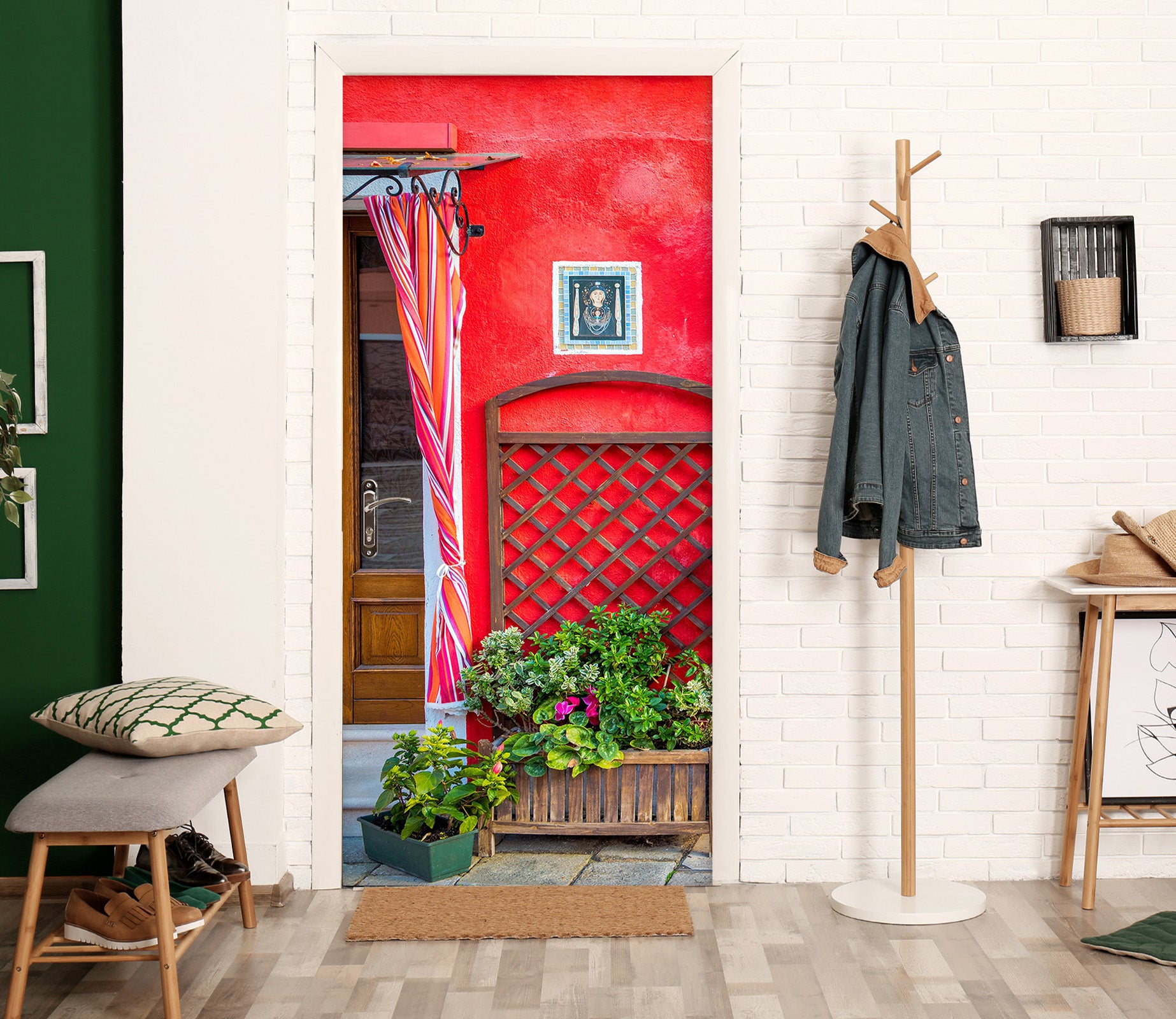 3D Red Wall Flowerpot 12222 Marco Carmassi Door Mural