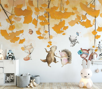 3D Hedgehog Fox Tree WC512 Wall Murals