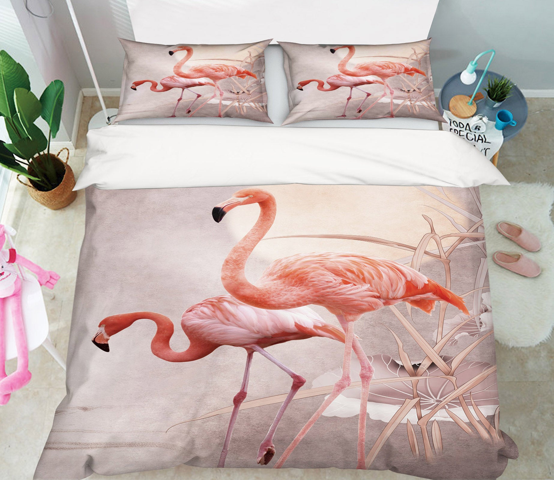 3D Flamingo 60200 Bed Pillowcases Quilt