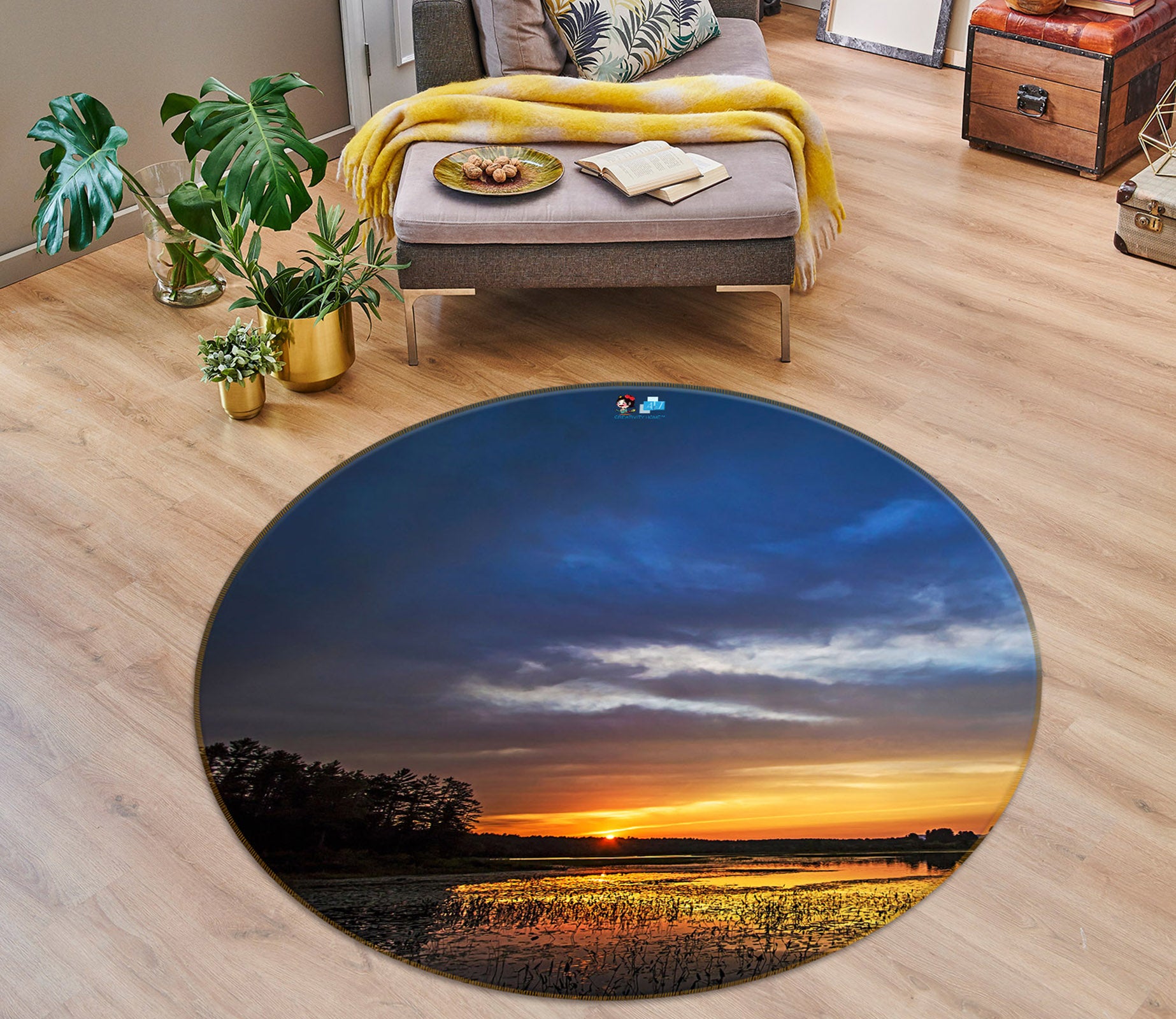 3D Peaceful Sunset 85139 Jerry LoFaro Rug Round Non Slip Rug Mat
