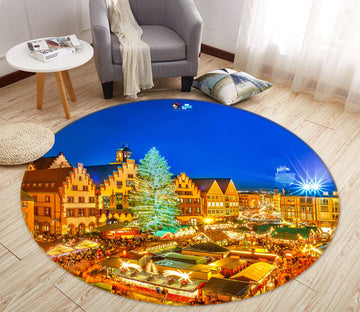 3D Golden House 54034 Christmas Round Non Slip Rug Mat Xmas
