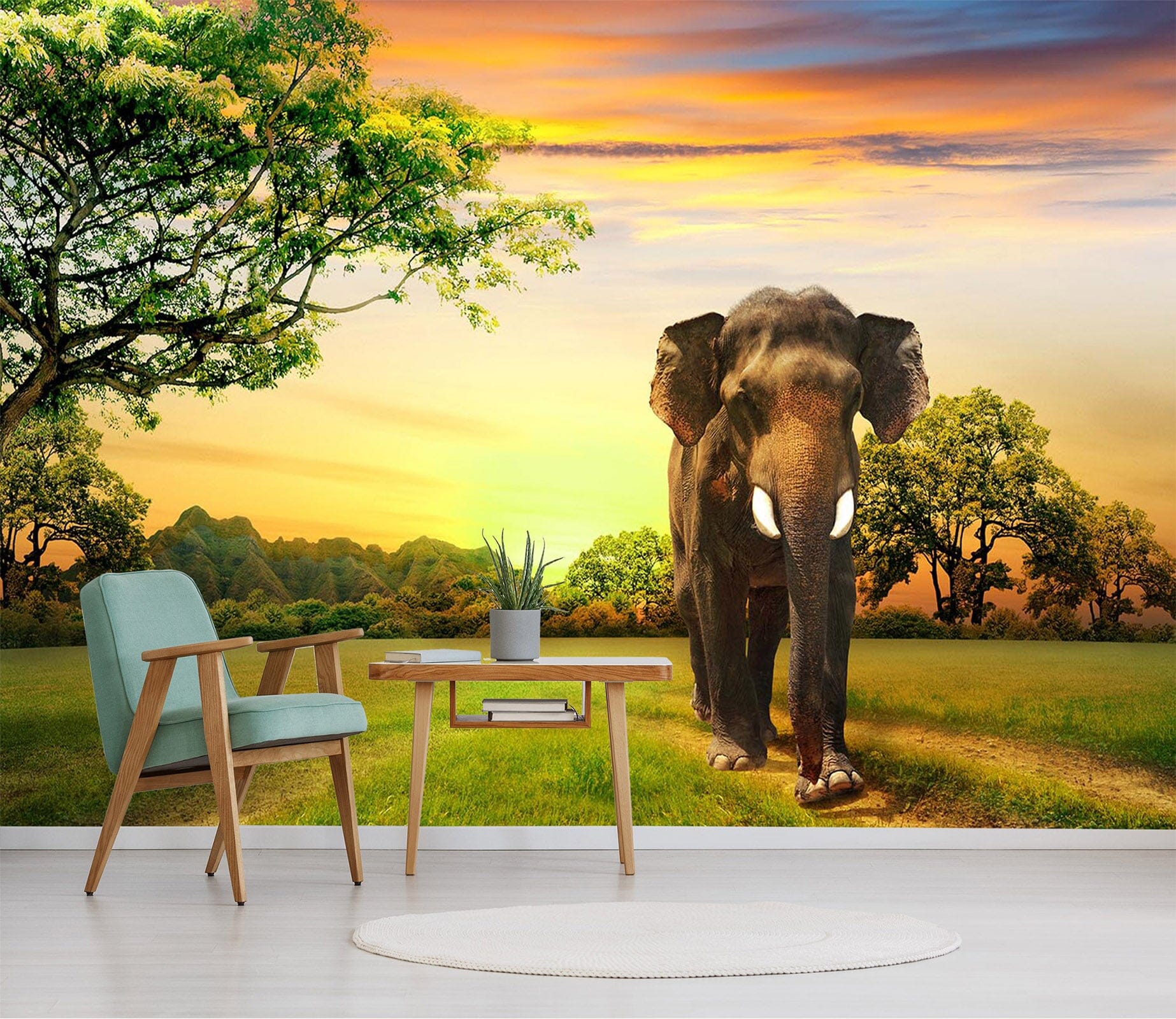 3D Lawn Elephant 340 Wall Murals Wallpaper AJ Wallpaper 2 