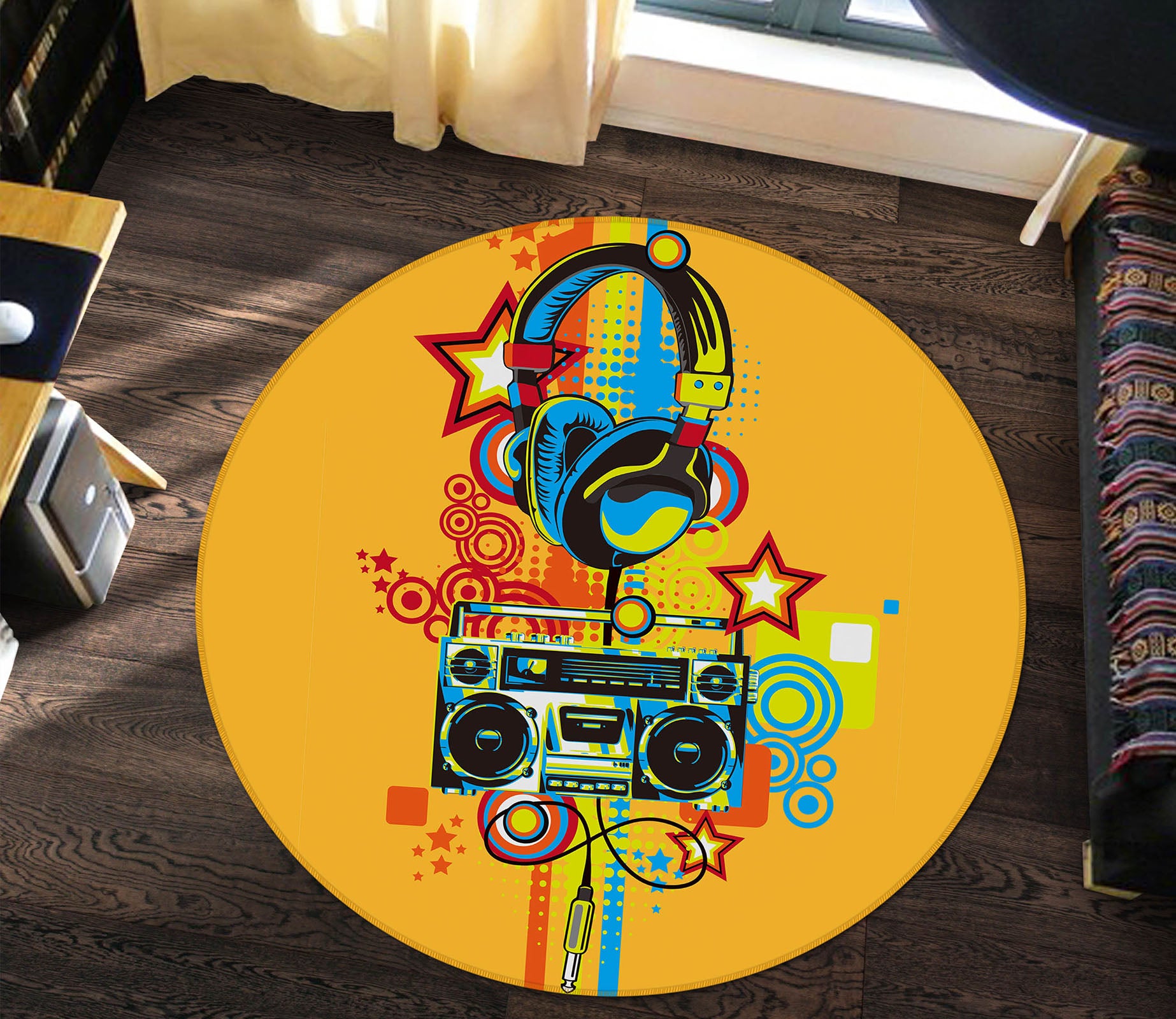 3D Headset Sound 29103 Round Non Slip Rug Mat