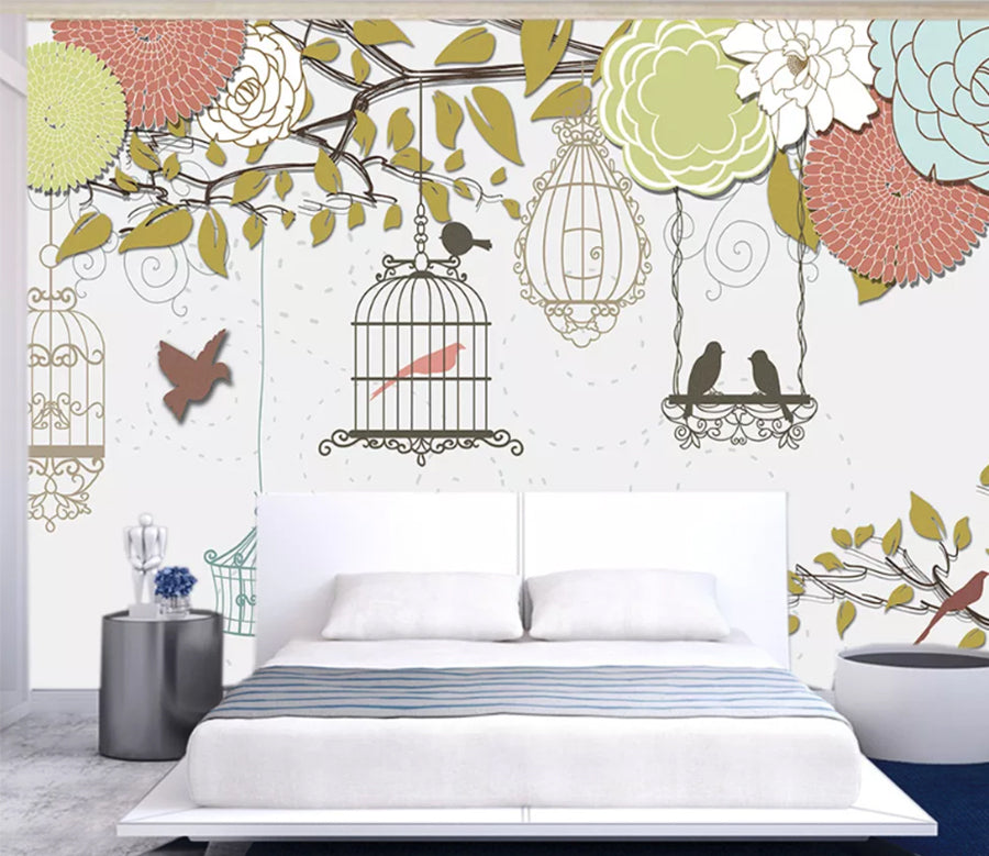 3D Birdcage Flower WC148 Wall Murals