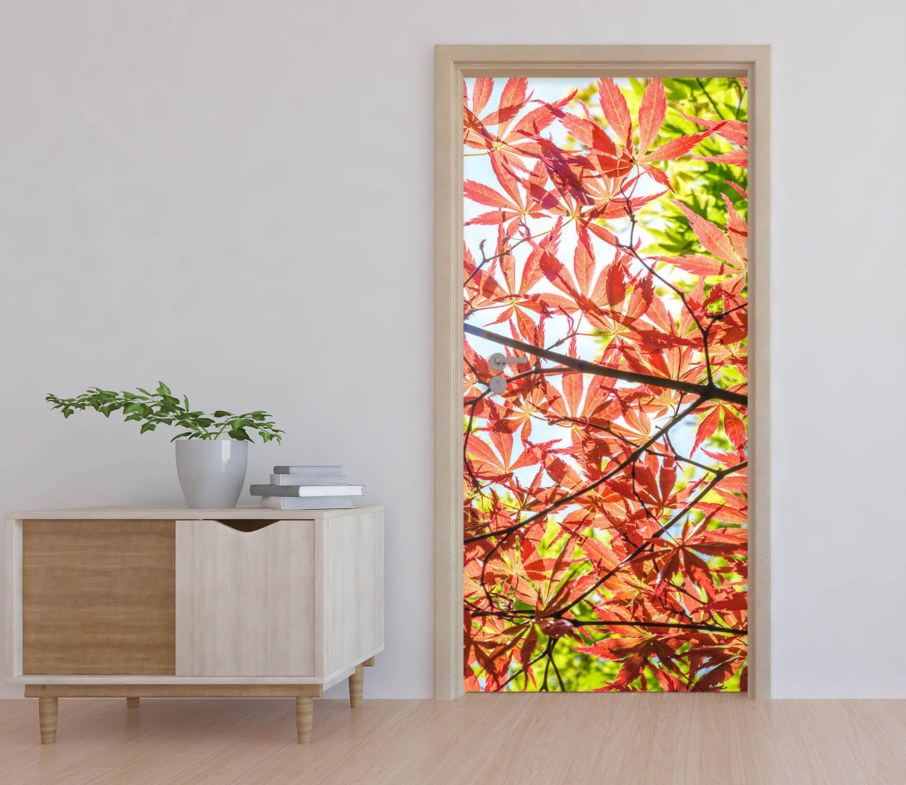 3D Red Leaves 5169 Assaf Frank Door Mural