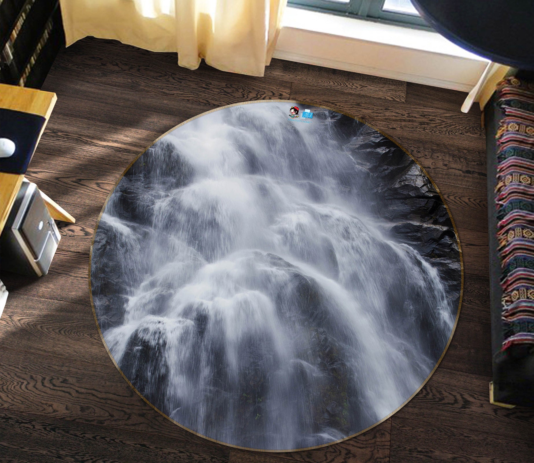 3D Waterfall 69232 Round Non Slip Rug Mat