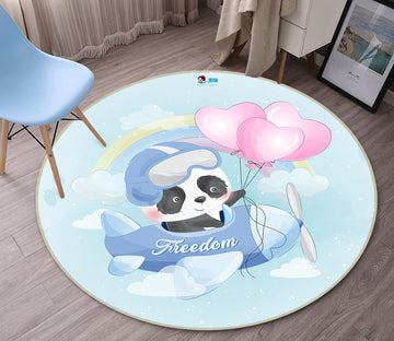 3D Airplane Panda Balloon 74217 Round Non Slip Rug Mat