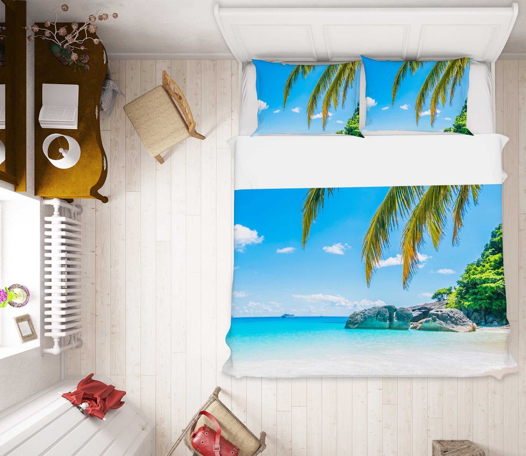 3D Beach Coconut Tree 63166 Bed Pillowcases Quilt