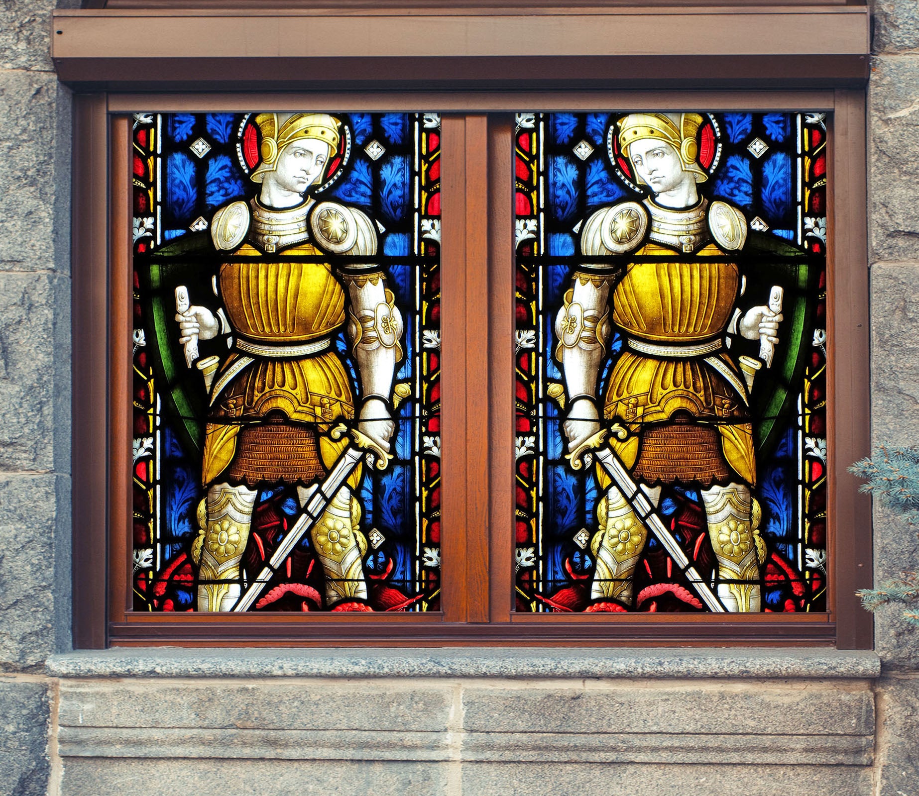 3D Yellow Warrior 085 Window Film Print Sticker Cling Stained Glass UV Block