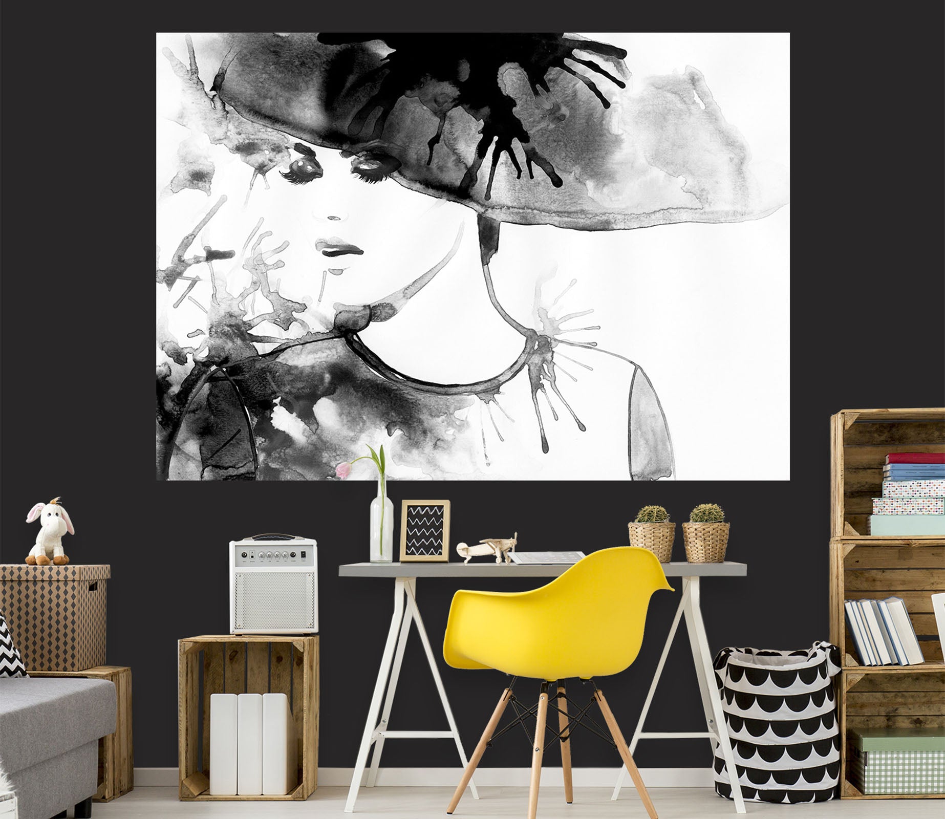 3D Black Hat Woman 1017 Wall Sticker