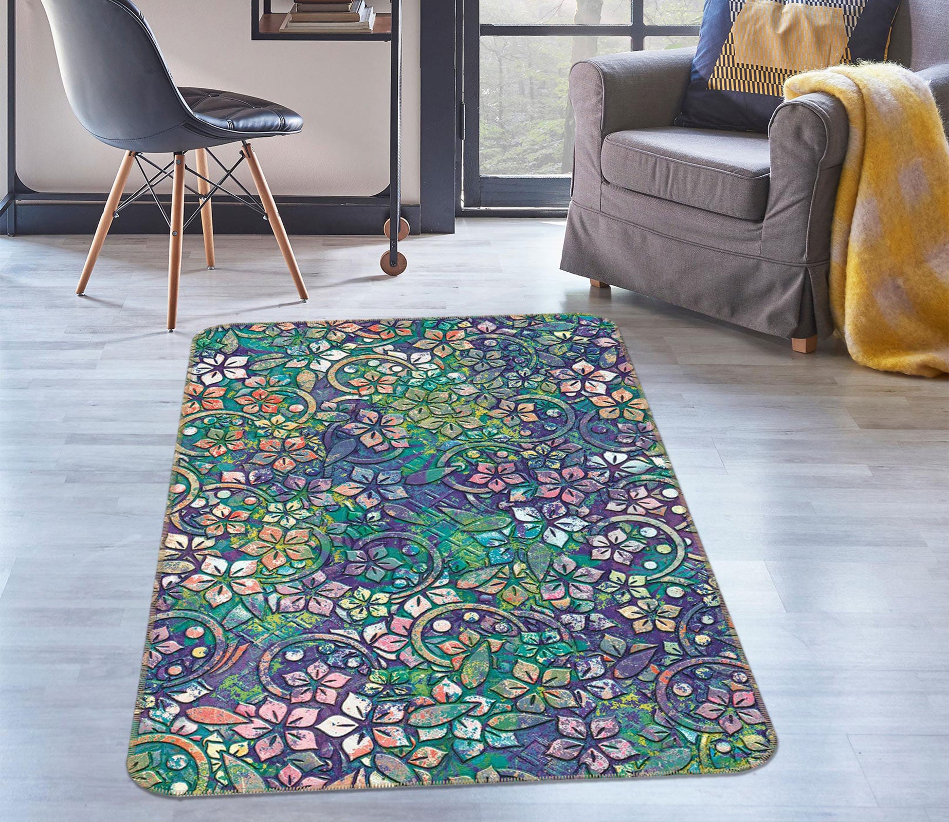 3D Flowers Pattern 33097 Non Slip Rug Mat