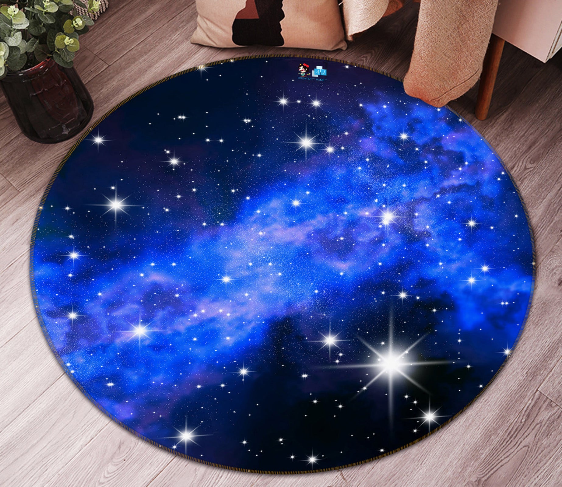 3D Starry Sky 69153 Round Non Slip Rug Mat