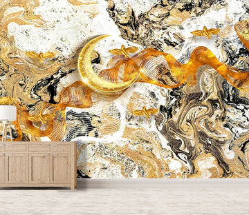 3D Golden Moon Doves WC605 Wall Murals