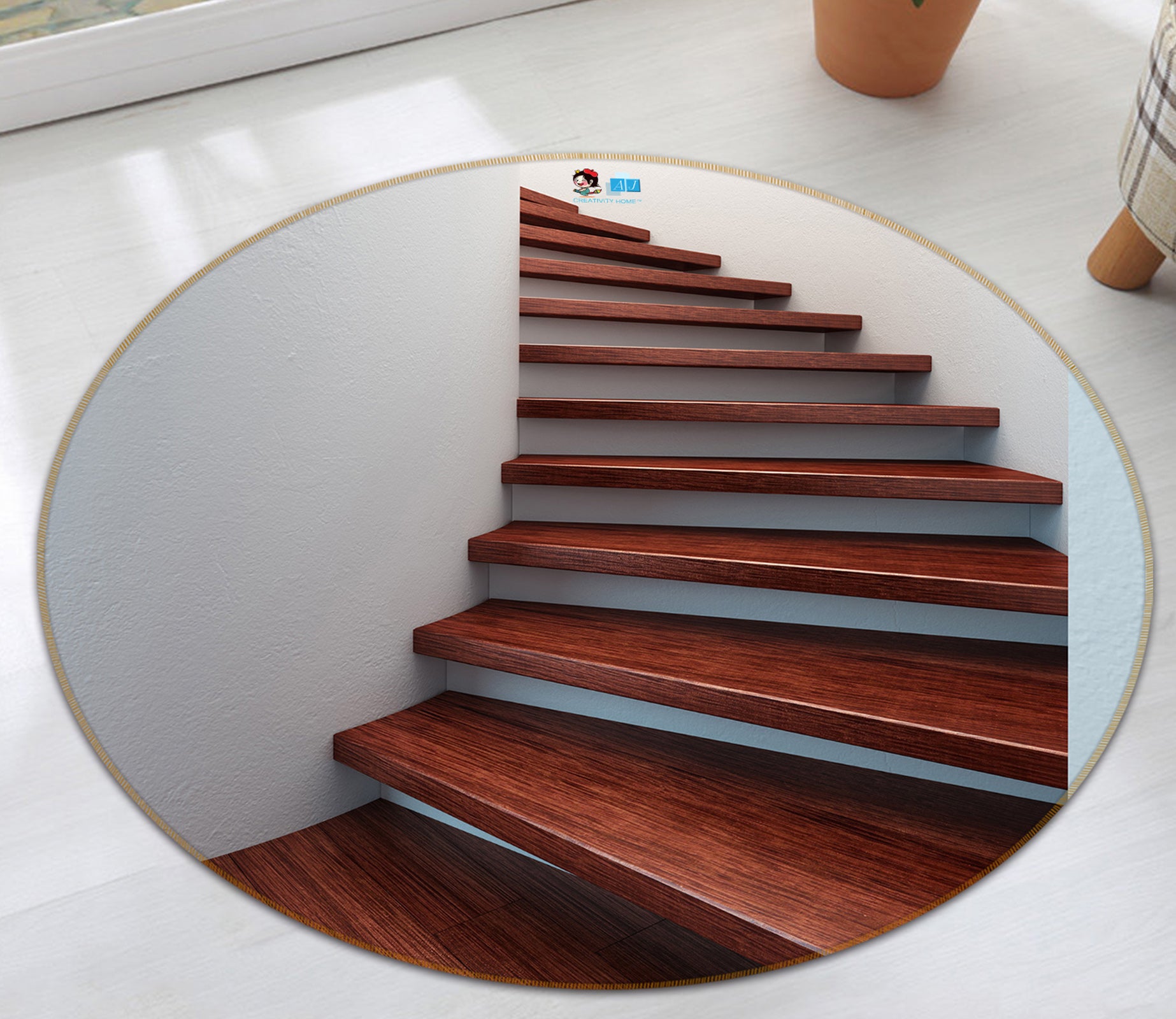 3D Stairs 74113 Round Non Slip Rug Mat