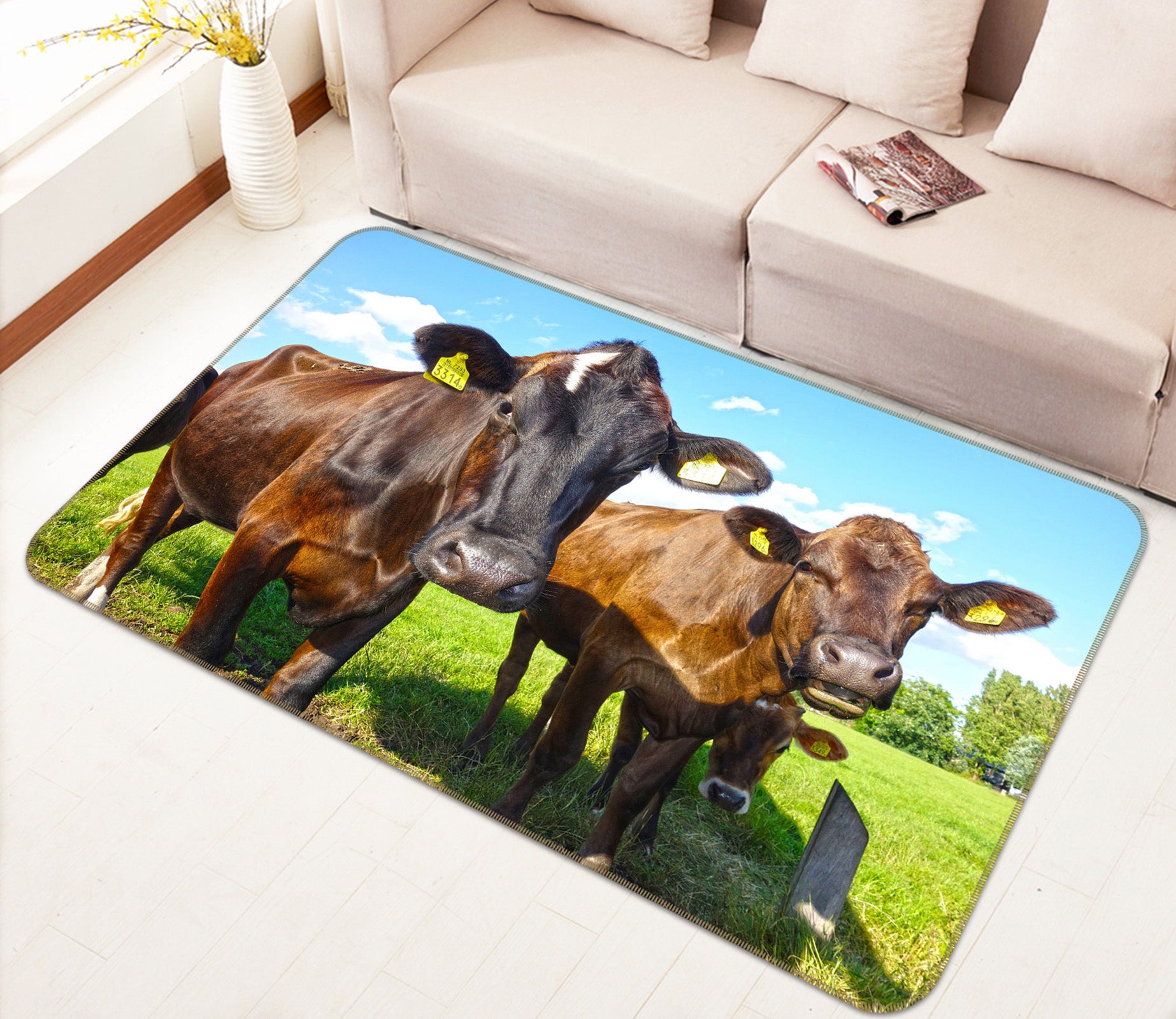 3D Cow Lawn 034 Animal Non Slip Rug Mat