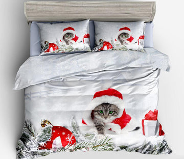 3D Cat Christmas Outfit 46074 Christmas Quilt Duvet Cover Xmas Bed Pillowcases