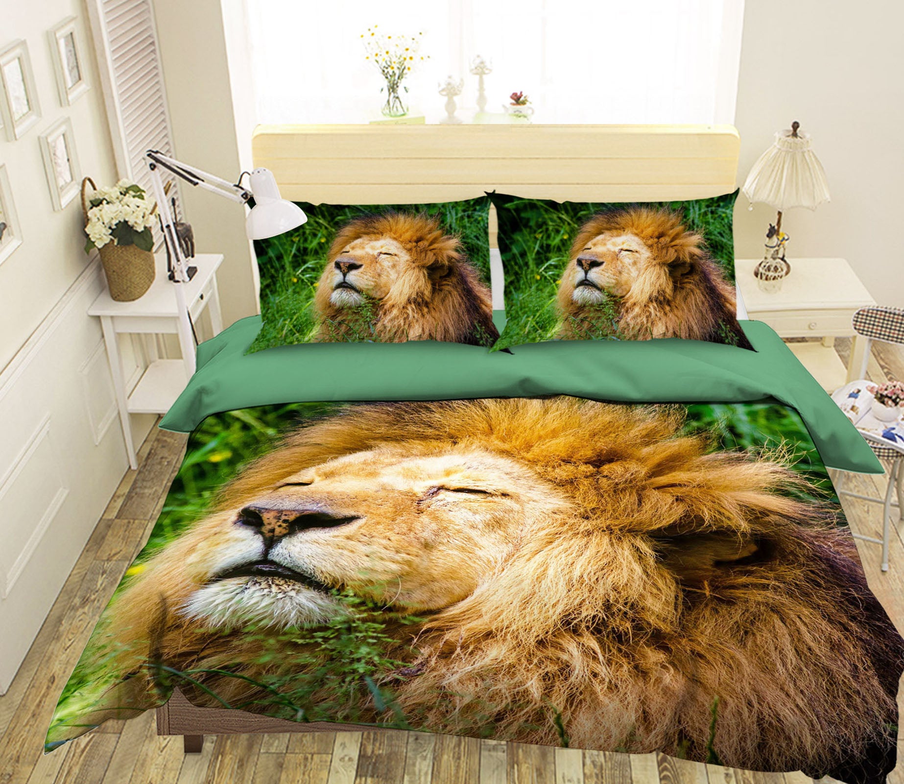 3D Lion Forest 005 Bed Pillowcases Quilt