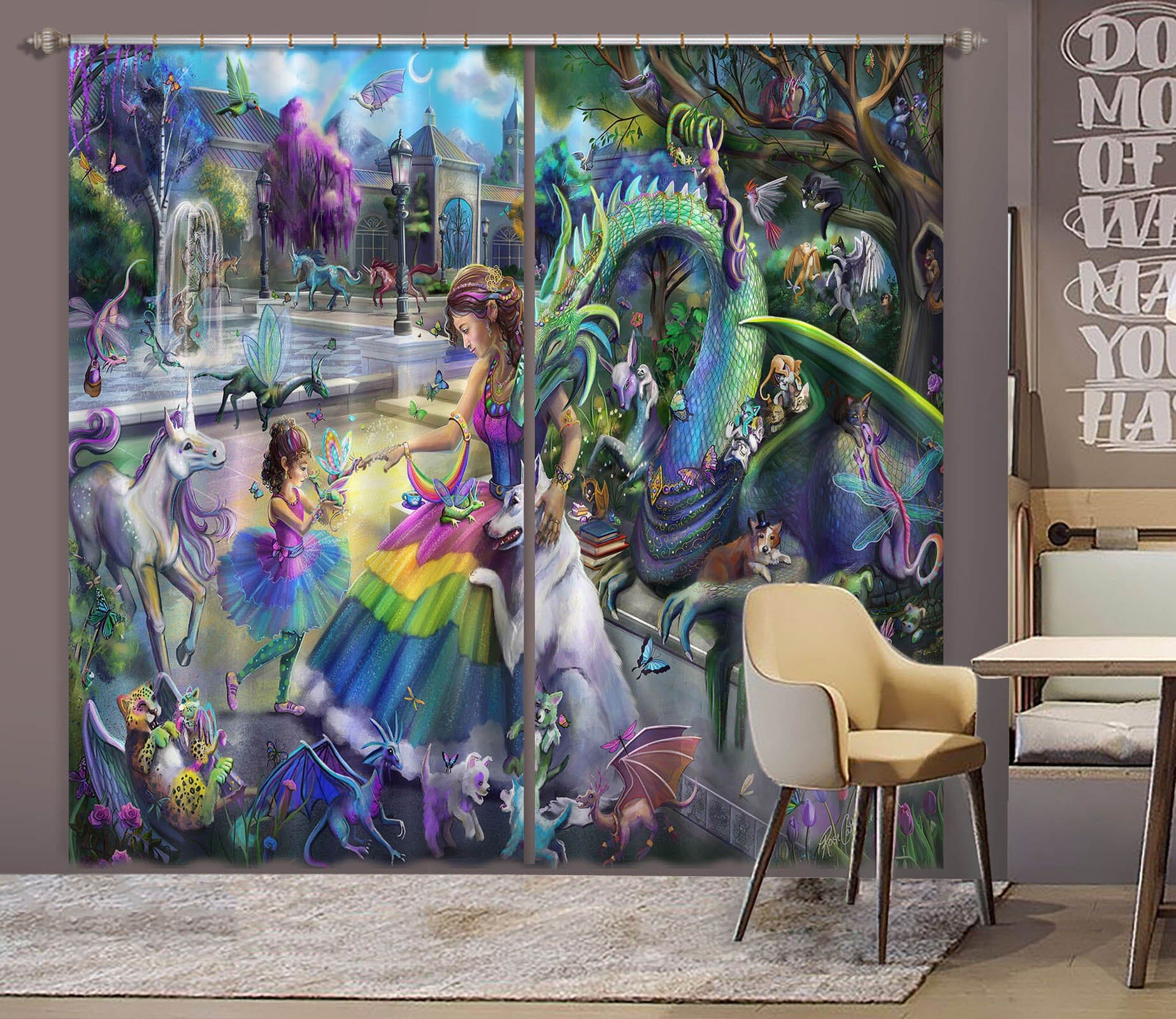 3D Dinosaur World 112 Rose Catherine Khan Curtain Curtains Drapes Curtains AJ Creativity Home 