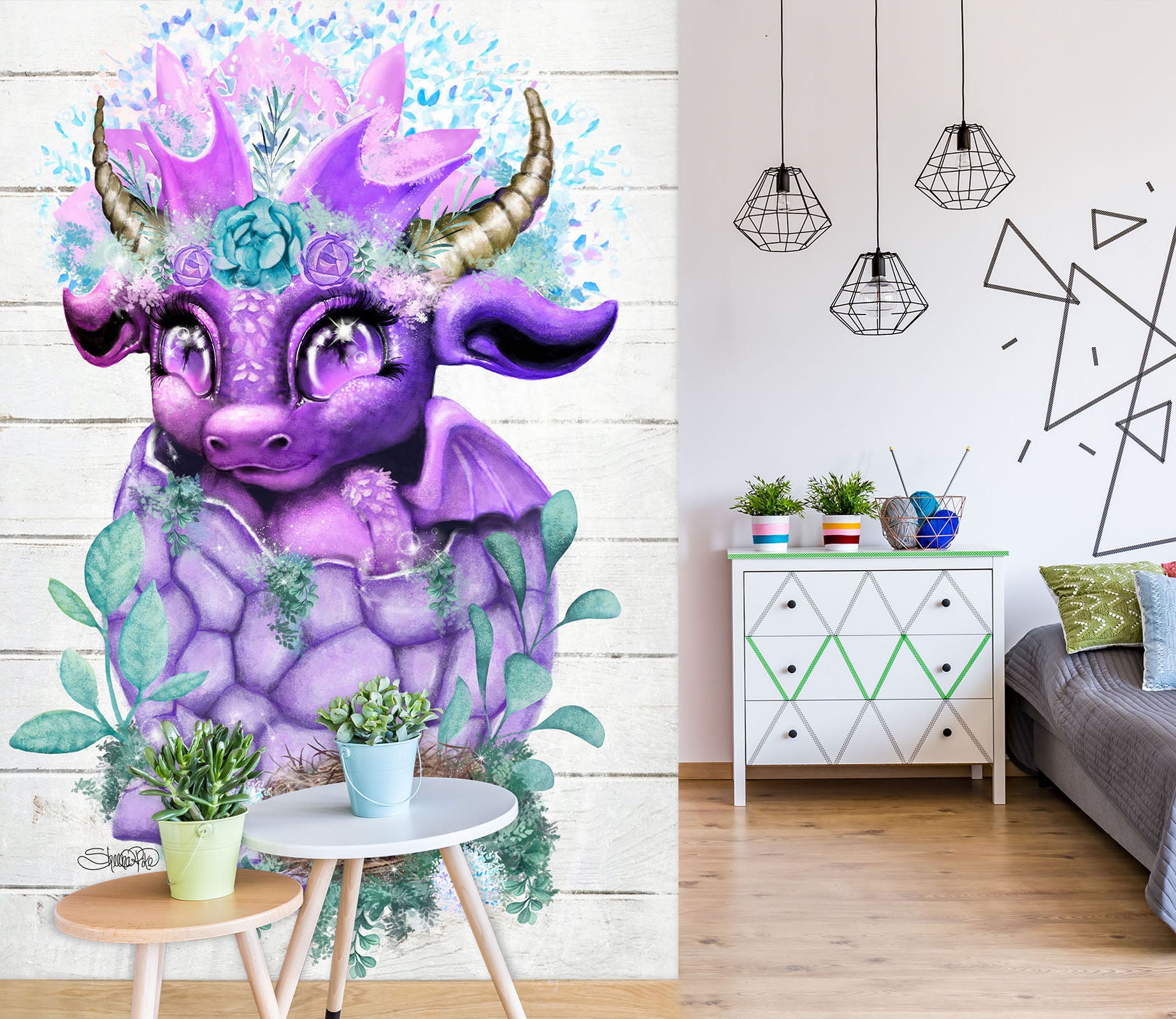 3D Cute Purple Dragon 8467 Sheena Pike Wall Mural Wall Murals