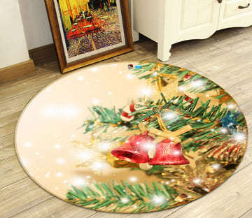 3D Branches Bells 54143 Christmas Round Non Slip Rug Mat Xmas