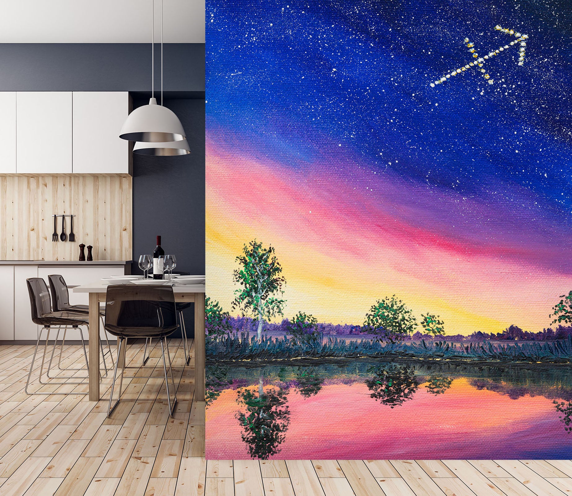 3D Starry Sky Lake Tree 1868 Marina Zotova Wall Mural Wall Murals