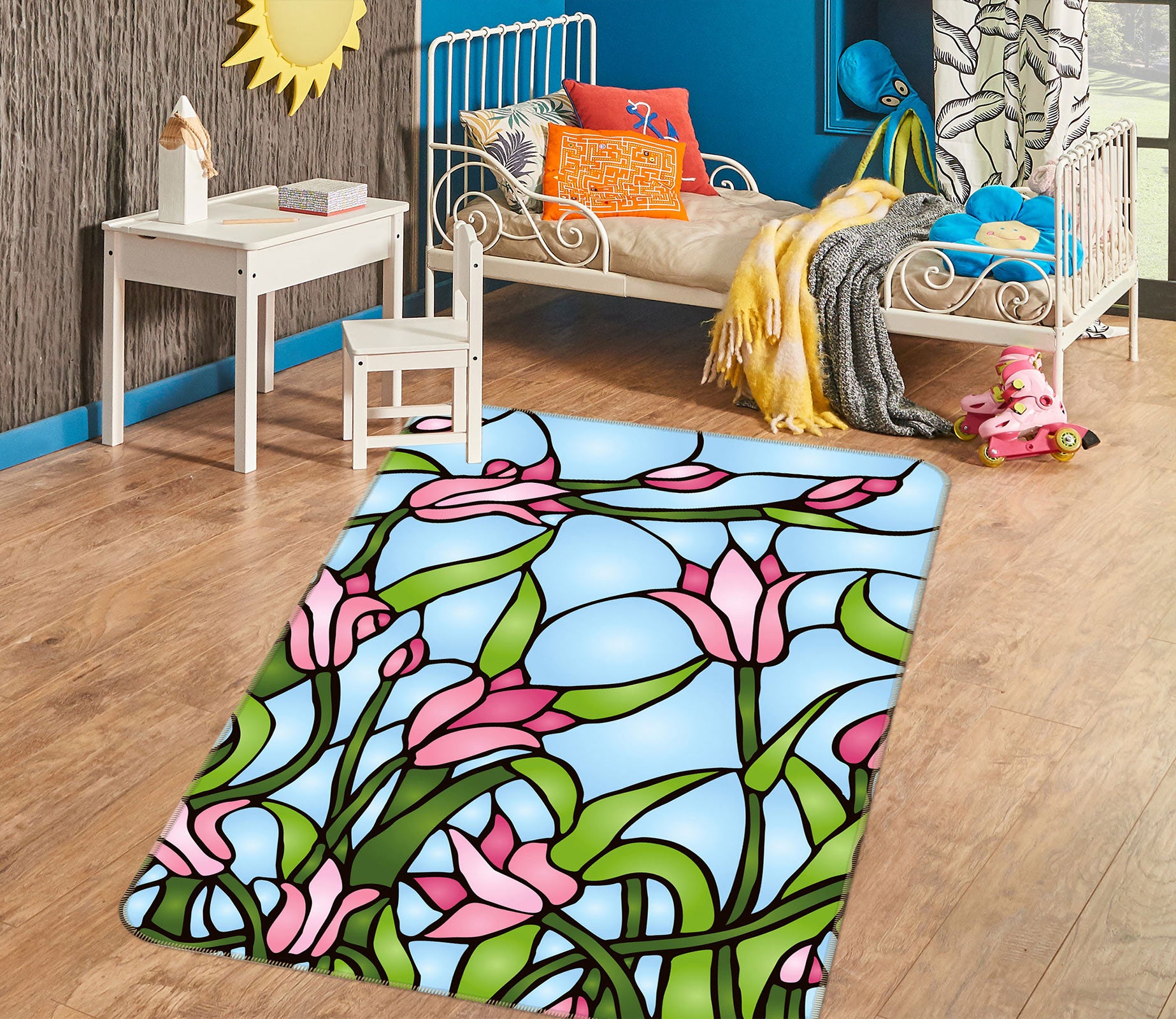 3D Flowers Pattern 33045 Non Slip Rug Mat