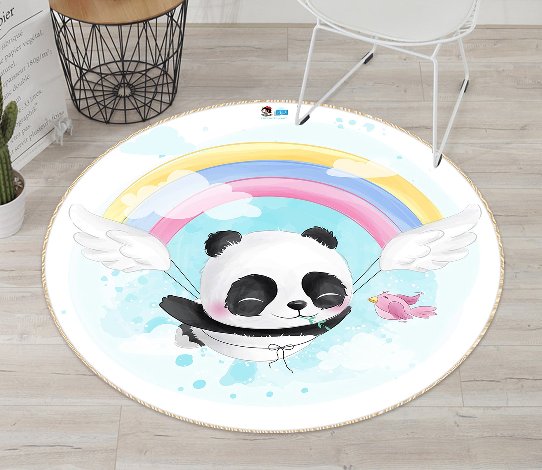 3D Rainbow Panda 75005 Round Non Slip Rug Mat