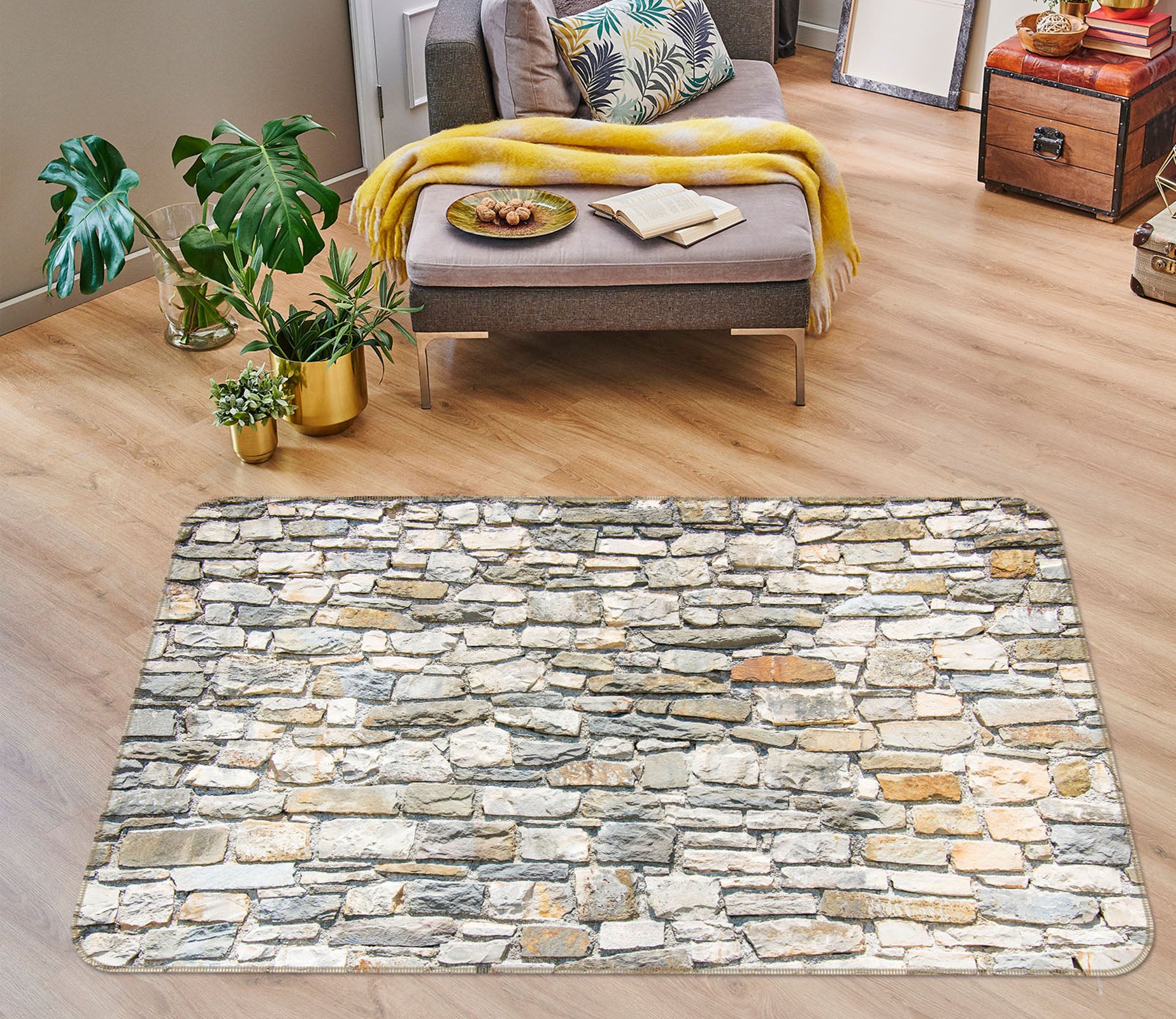 3D Stone Wall Pattern 31017 Non Slip Rug Mat