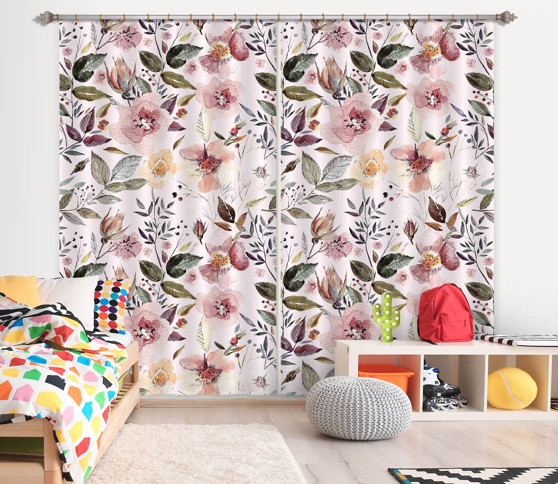 3D Green Leaf Flower 219 Uta Naumann Curtain Curtains Drapes