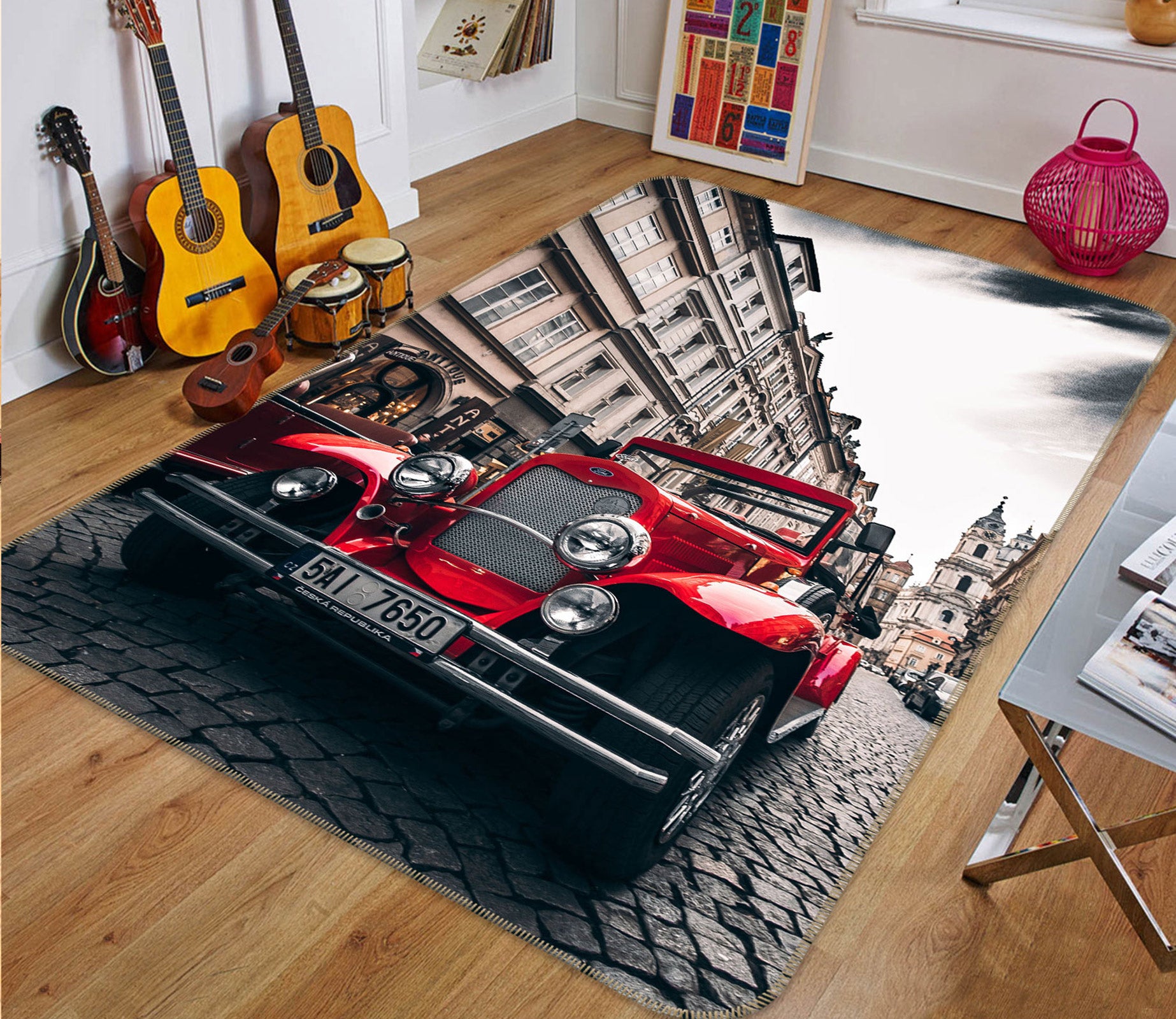 3D Red Car 68037 Vehicle Non Slip Rug Mat