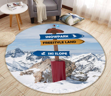 3D Road Sign Snow Mountain 74156 Round Non Slip Rug Mat