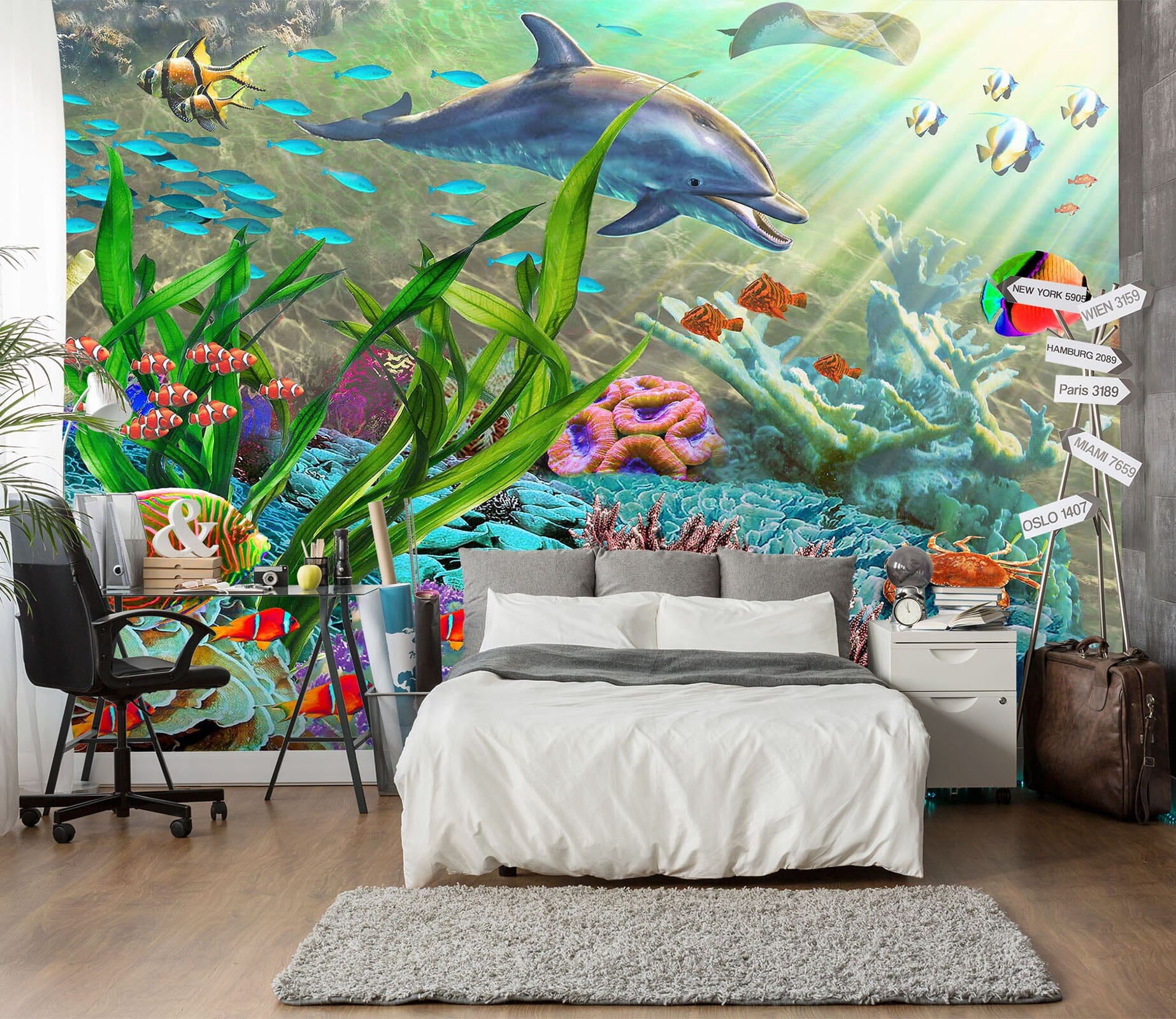 3D Happy Dolphin 1412 Adrian Chesterman Wall Mural Wall Murals Wallpaper AJ Wallpaper 2 