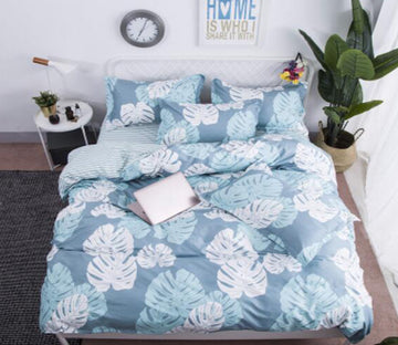 3D White Light Blue Leaves 4044 Bed Pillowcases Quilt