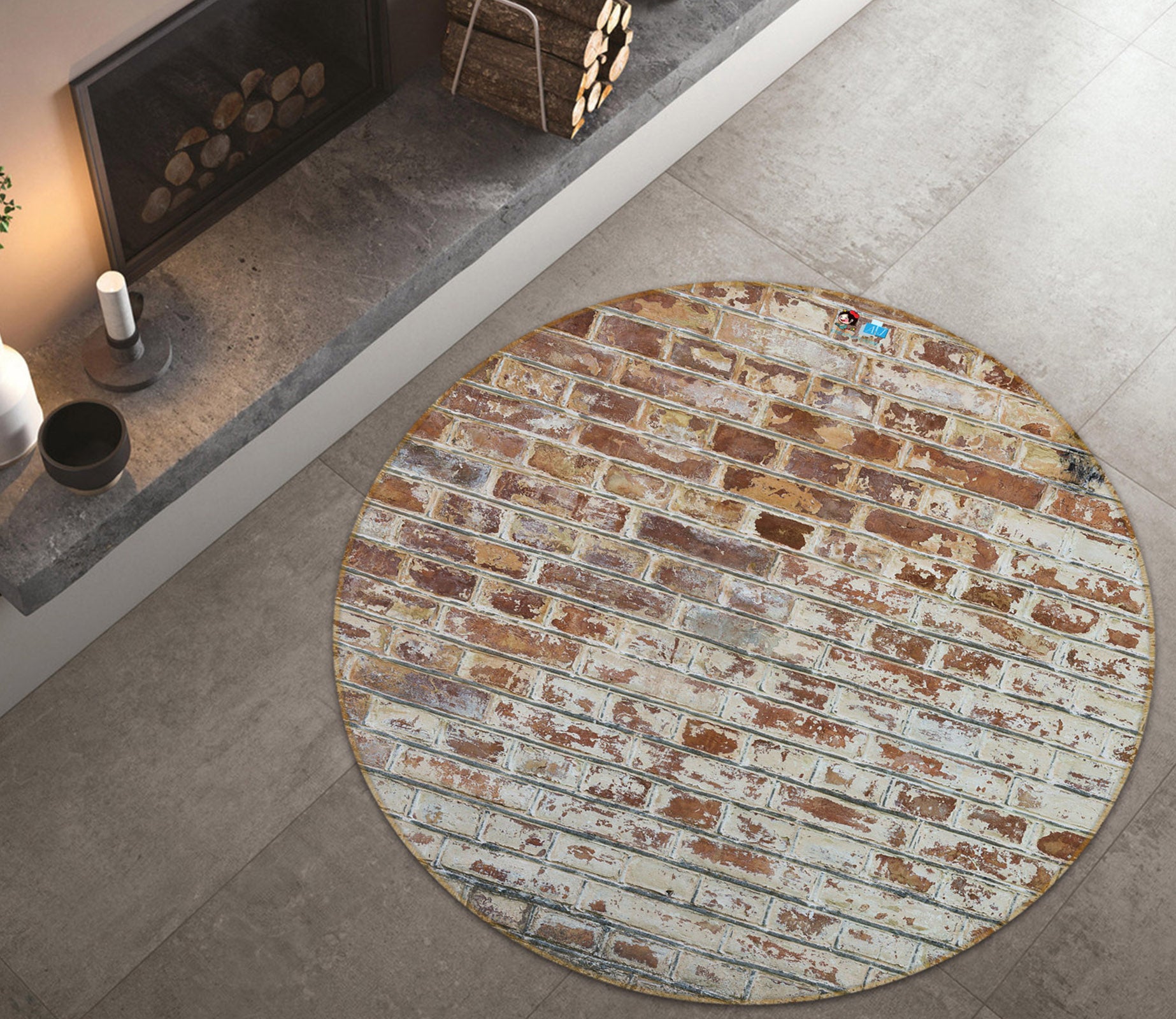 3D Brick Wall 72095 Round Non Slip Rug Mat