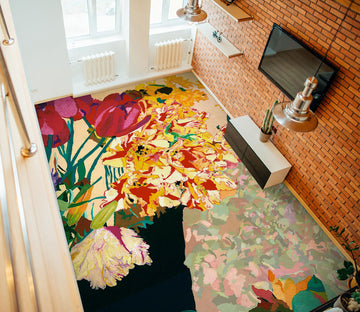 3D Red Gold Flowers 96123 Allan P. Friedlander Floor Mural