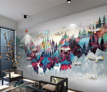 3D Color Forest Deer WC513 Wall Murals