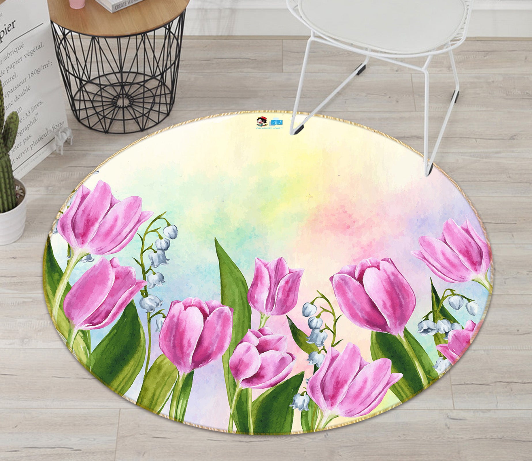 3D Tulip Flowers 71283 Round Non Slip Rug Mat