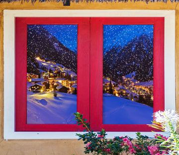 3D Snow Mountain House 43136 Christmas Window Film Print Sticker Cling Stained Glass Xmas