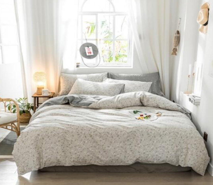 3D Grey Small Floral 14071 Bed Pillowcases Quilt