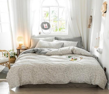 3D Grey Small Floral 14071 Bed Pillowcases Quilt