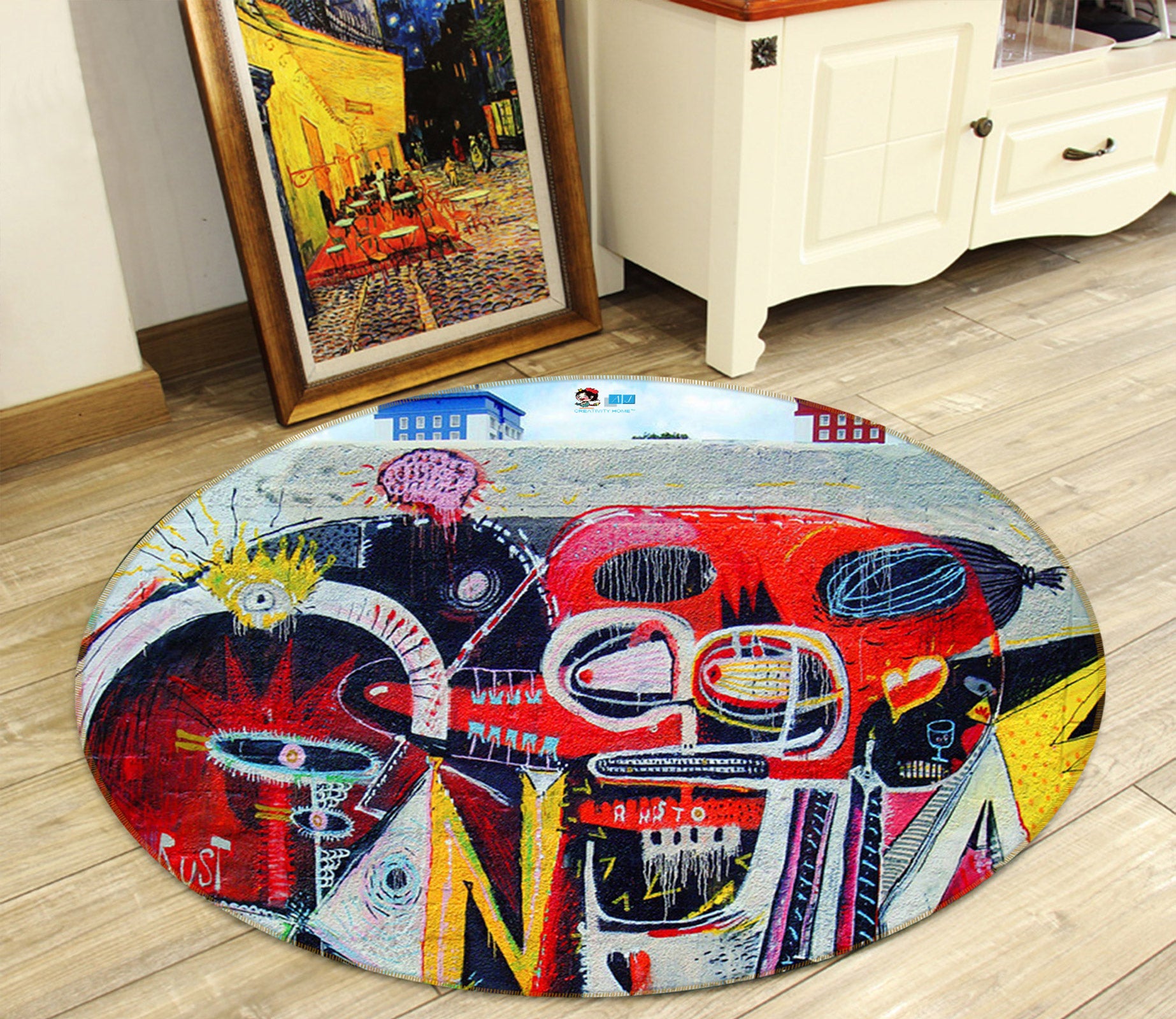 3D Graffiti Wall 72285 Round Non Slip Rug Mat