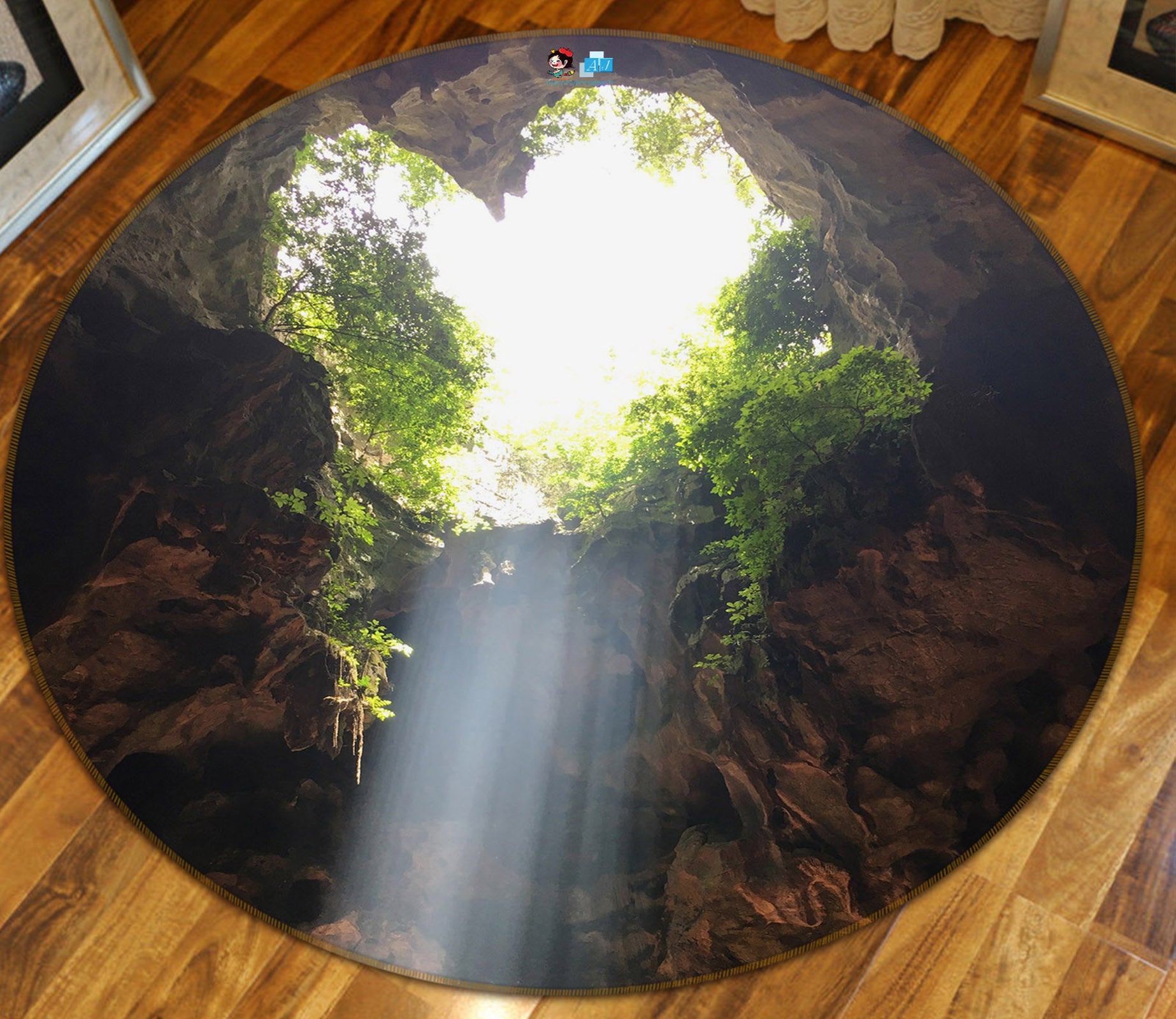 3D Stone Cave 71143 Round Non Slip Rug Mat