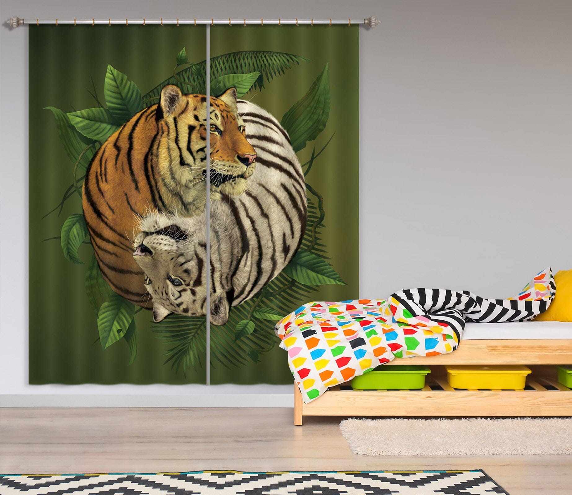 3D Tiger Yin Yang 080 Vincent Hie Curtain Curtains Drapes Curtains AJ Creativity Home 