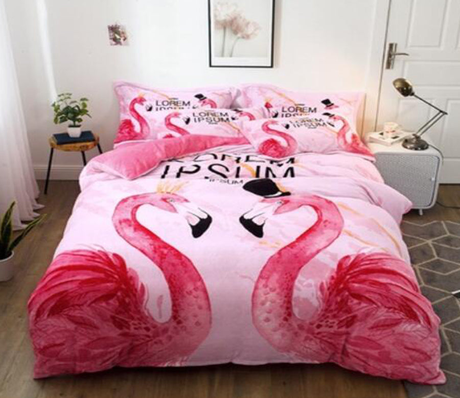 3D Pink Flamingo 18025 Bed Pillowcases Quilt