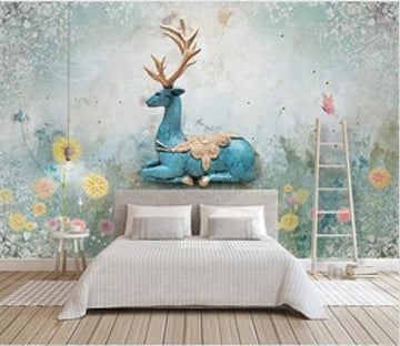 3D Flower Deer 2824 Wall Murals